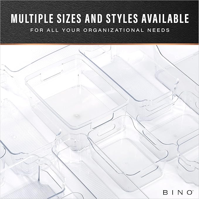 BINO | Plastic Storage Bins, Medium - 2 Pack | THE LUCID COLLECTION | Multi-Use Built-In Handles | BPA-Free | Clear Storage Containers | Fridge Organizer | Pantry & Home Organization
