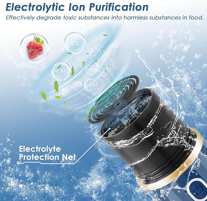 Cudinham Fruit and Vegetable Purifier Cleaner Washing Machine Capsule Shape Disinfection OH-ion Purification Technology for Cleaning Veggie Grains Rice Meat Seafood, Blue