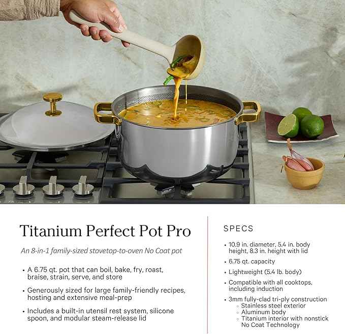 Our Place Titanium Pro Cookware Set | 10-Piece Pots and Pans Set with Always Pan Pro, Perfect Pot Pro & Minis | Non-Toxic No-Coating Nonstick | Induction & Oven-Safe up to 750°F | Gold