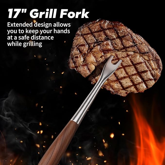 ENLOY Heavy-Duty Barbecue Grilling Tools Set, Outdoor Grill Accessories with Spatula, Fork & Tongs, Extended Rosewood Handle & Food-Grade Stainless Steel for Barbecue & Grill, 3Pcs BBQ Tools for Men