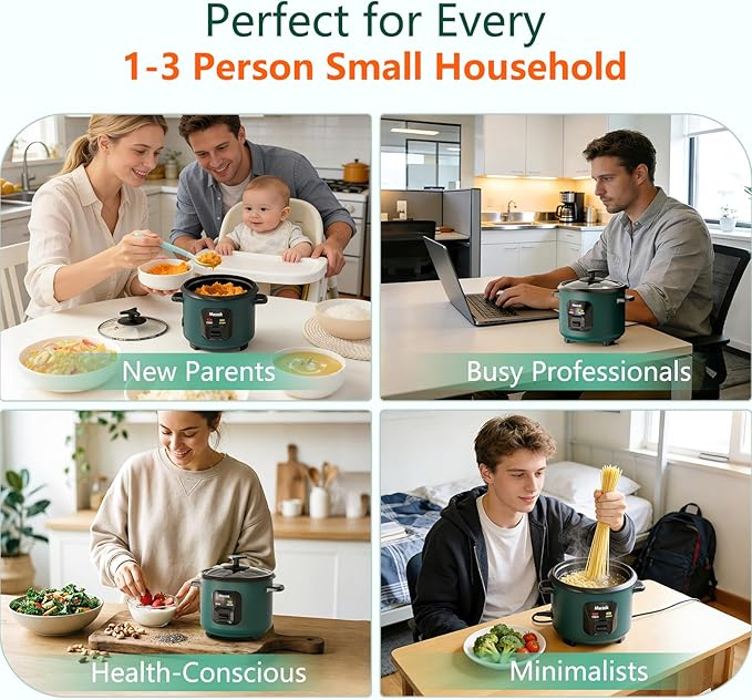 Macook Mini Rice Cooker | 6-Cup (0.6L) Small Rice Maker | One-Button Operation | Non-Stick Inner Pot | Automatic Keep Warm & Overheat-Proof | for 1-6 People, Students & Small Families (Green)