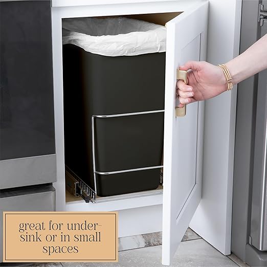 HOLDN’ STORAGE Pull Out Trash Can Under Cabinet, 7 Gallons Trash Can Included - Heavy Duty, Lifetime Limited Warranty - Install Length or Widthwise - 11.5" W Cabinet Opening Required - Chrome Finish