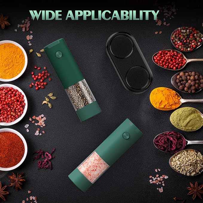 Electric Salt and Pepper Grinder Set Automatic Battery Pepper Mill Shakers Christmas Gifts for Men Adjustable Coarseness Salt and Pepper Shakers Kitchen Gadgets