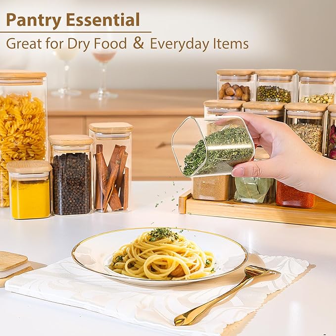 TBWIND 20 Pack 4 oz Square Glass Spice Jars with Lids and Labels – Airtight Small Seasoning Containers Set, Clear Glass Storage Jars for Seasoning, Spices, Kitchen Pantry Organization