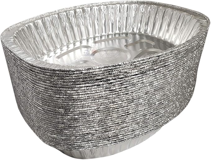 Disposable Oval Roasting Pan - Durable Turkey Roaster Pans Extra Large, Heavy-Duty Aluminum Foil, Deep, Oval Shape for Chicken, Meat, Brisket, Roasting, Baking, Recyclable (50)