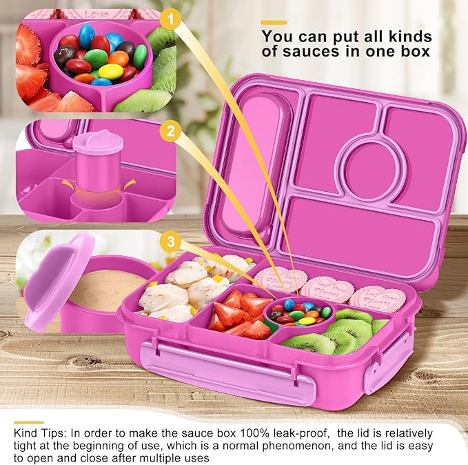 Amathley Bento Box Adult Lunch Box Kids,Lunch Containers for Adults/Kids/Toddler,5 Compartments Bento Lunch Box with Sauce Vontainers,Microwave & Dishwasher & Freezer Safe,BPA-Free (Red lily)