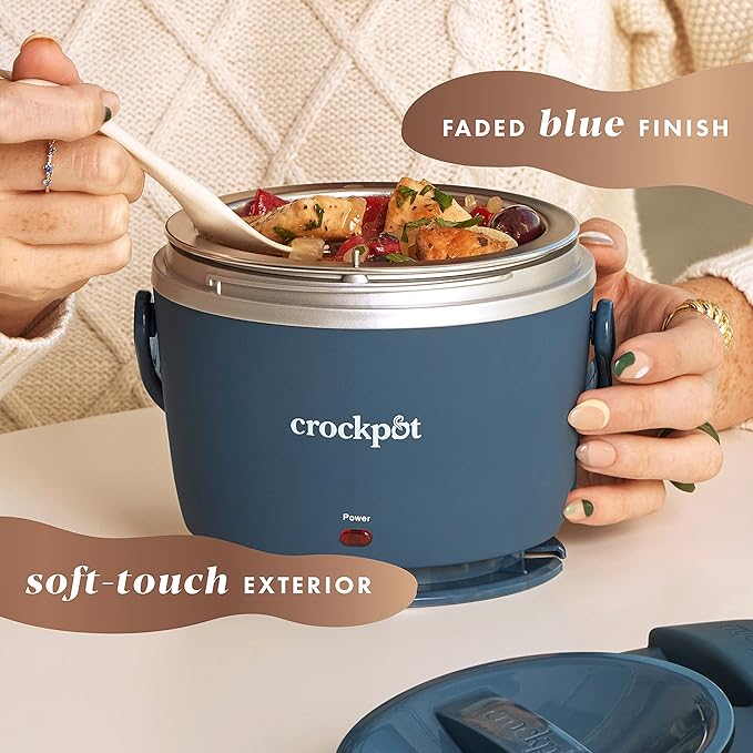 Crock-Pot 20-Ounce Electric Lunch Box,Portable Food Warmer,Faded Blue,Perfect for Travel,Car,On-the-Go,Keeps Food Warm,Spill-Free,Dishwasher-Safe,Ideal Gift for Men and Women,(Pack of 4)