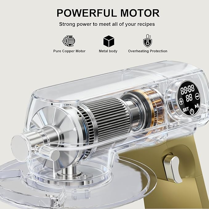 8.45 QT All Metal Dough Mixer,10 Speed Large Capacity Kitchen Stand Mixer with Digital Timer & Tilt-Head, Electric Mixer with Whisk Dough Hook Mixing Beater for Baking,Cakes,Cookie,Bread,Salad