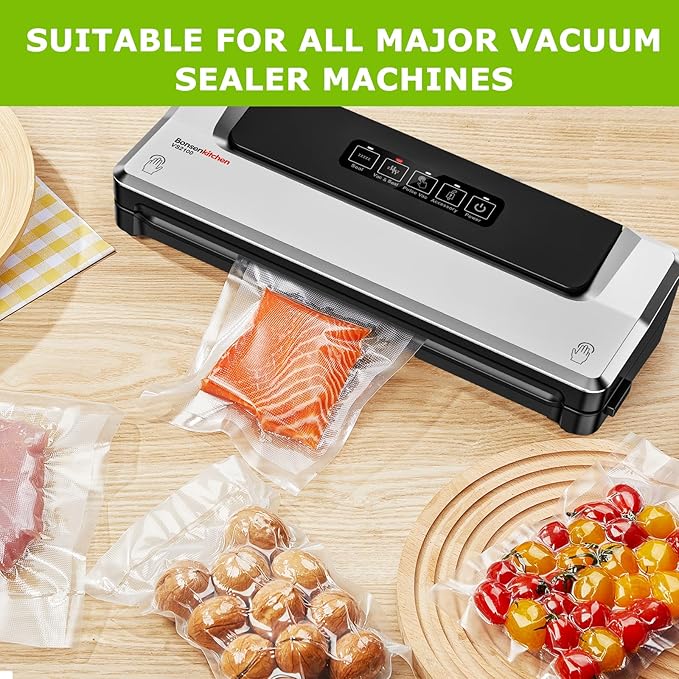 Bonsenkitchen Vacuum Sealer Bags,400 Quart 8" x 12" Precut Food Sealer Bags, Commercial Grade, BPA Free, Heavy Duty, Customized Size Vacuum Bags for Vac Storage, Meal Prep or Sous Vide Cooking, VB14