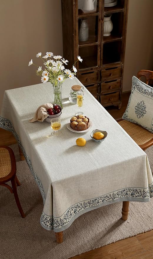 ISAENNE Designer Vintage Linen Elegant Rectangle Tablecloth,Chinoiserie Floral Table Cloth,Wrinkle Resistant Decor Table Cover for Dining Thanksgiving Kitchen Party,55"*71"-Segerman B
