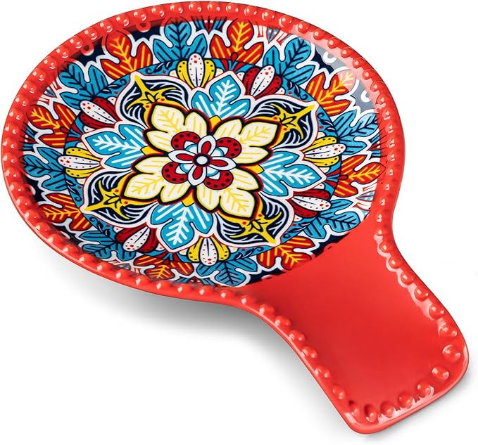 vancasso Ceramic Spoon Rest for Stove Top, 7.7 Inch Cooking Spoon Holder for Kitchen Counter Decor, Spoon Holder for Coffee Spoon Rest, Spoon Cradle, Spatula, Spoons or Tongs, Decorations, Red