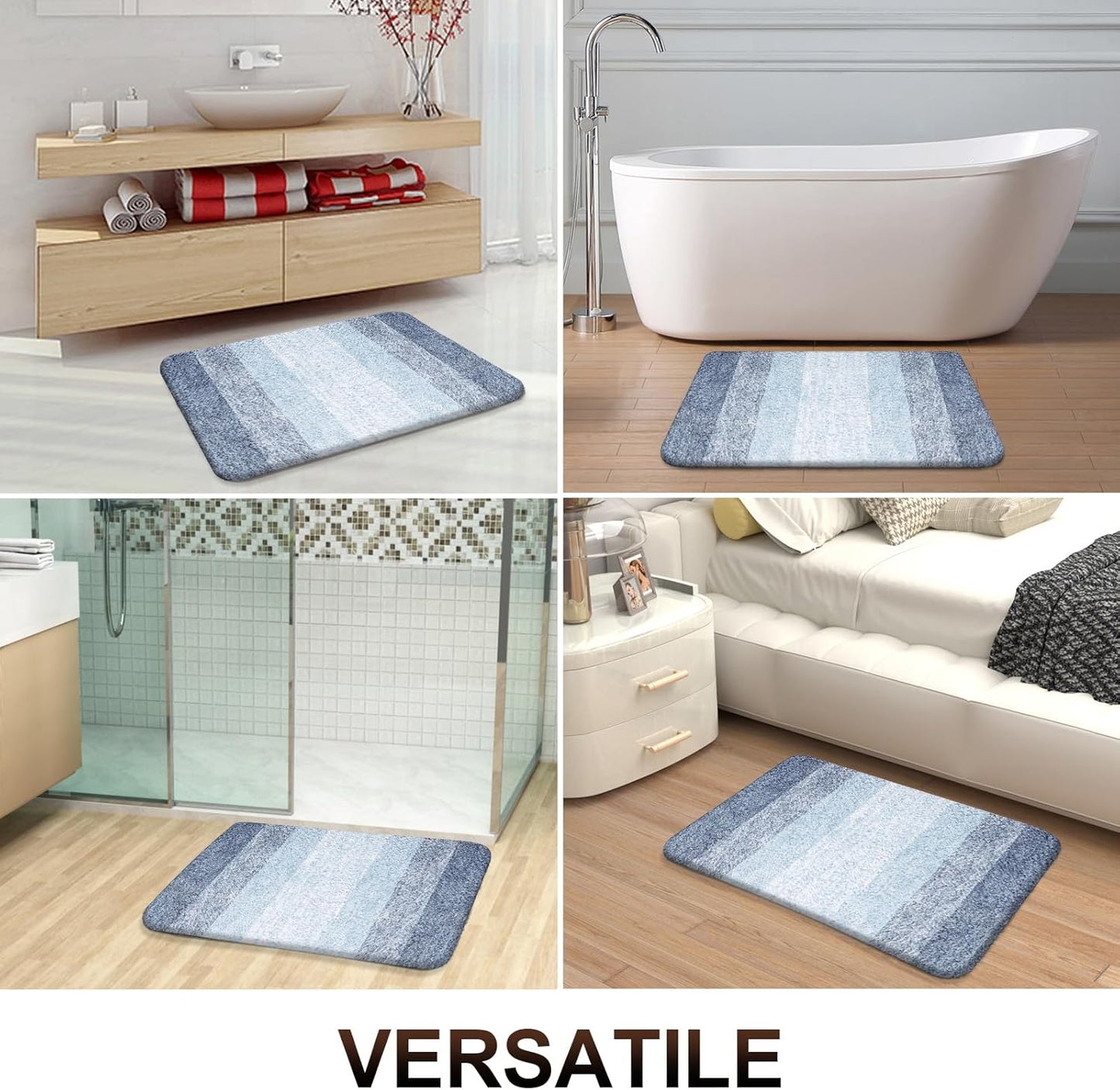 OLANLY Bathroom Runner Rugs 44x24, Extra Soft Absorbent Microfiber Bath Rugs, Rubber Backing, Quick Dry, Machine Washable Bath Mats for Bathroom Floor, Tub and Shower, Home Decor Accessories, Blue