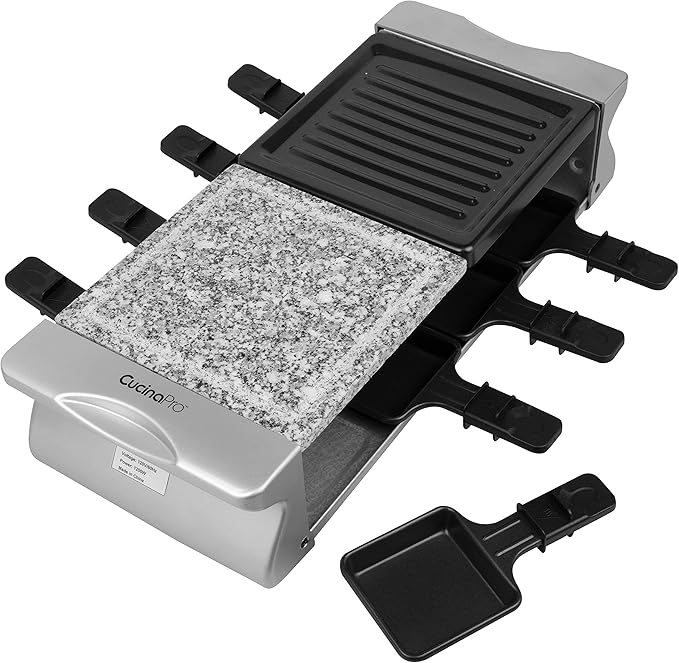 Electric Cheese Raclette Table Grill w Nonstick Grilling Plate & Cooking Stone- Indoor Smokeless Korean BBQ 8 Person Tabletop Cooker Hotplate- Melt or Grill Meat, Veggies for Home Dinner Party or Apps