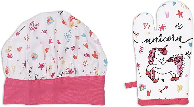 AMOUR INFINI Apron and Hat Set, 3 Pcs- Adjustable Kitchen Apron Oven Mitts Set