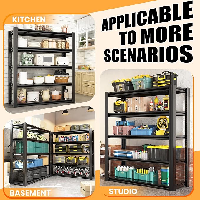 78" H Garage Shelving, Heavy Duty Storage Shelves, Garage Storage Shelves, Adjustable 5 Tier Metal Shelving Unit, Utility Shelves for Warehouse Backyard, 78" H×47.5" W×18" D