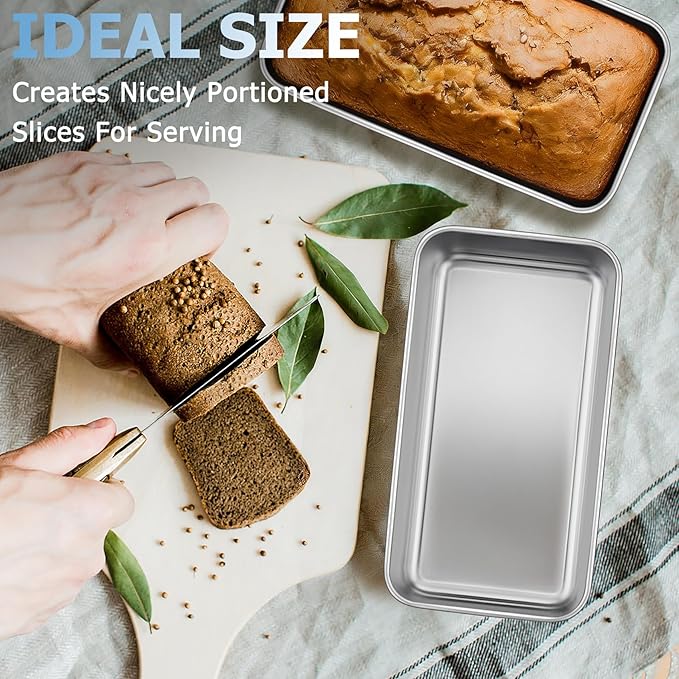 TeamFar Loaf Pan, 9¼" × 5" Bread Loaf Pans Meatloaf Pan Stainless Steel for Baking Bread Cake Lasagna, Healthy & Durable, Oven & Dishwasher Safe - Set of 4