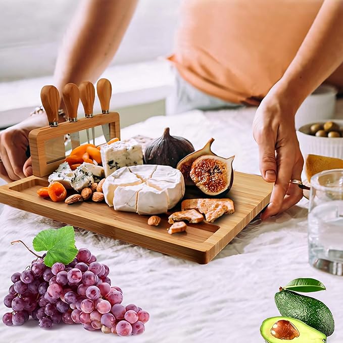 Charcuterie Boards Cheese Board:Charcuterie Boards Gift Set with 4 Cheese Knives,Charcuterie Board Set Suitable for Holiday Gift, Wedding Gift, Housewarming Gift