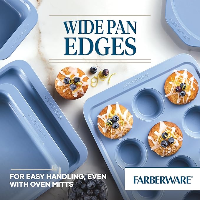 Farberware Easy Solutions Nonstick Bakeware Meatloaf/Loaf Baking Pan, 9 Inch x 5 Inch with Portion Marks - Blue