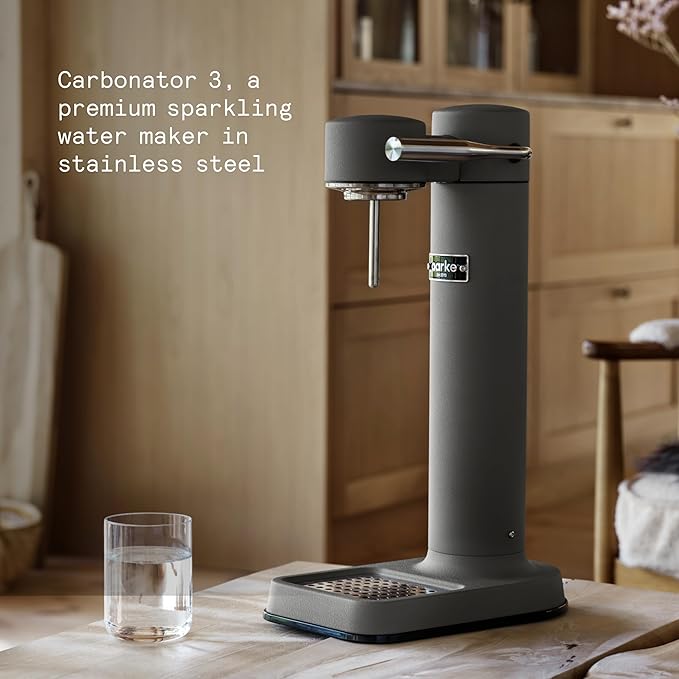 Aarke Carbonator lll, Sparkling & Carbonation Water Machine, Stainless Steel with PET BPA-Free Reusable Bottle Volume 1L/34 fl oz (Matte Grey)
