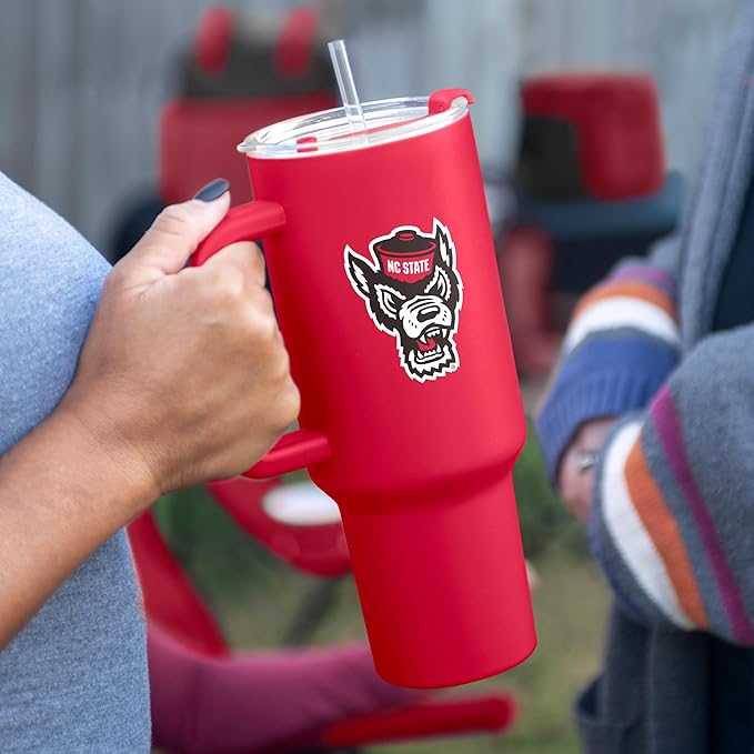 Logo Brands NCAA 40 oz Tumbler with Handle -Stainless Steel Insulated Travel Tumbler with Straw Lid – Powder Coated, Leak-Resistant, Keeps Drinks Hot/Cold – Great for Tailgating, or Everyday Use