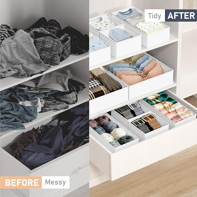 DIMJ Drawer Organizer Clothes - 30 Pack Closet Drawer Organizer Bins for Baby Clothes Storage, Fabric Dresser Organizer for Nursery Bedroom, Foldable Small Drawer Dividers for Underwear Socks