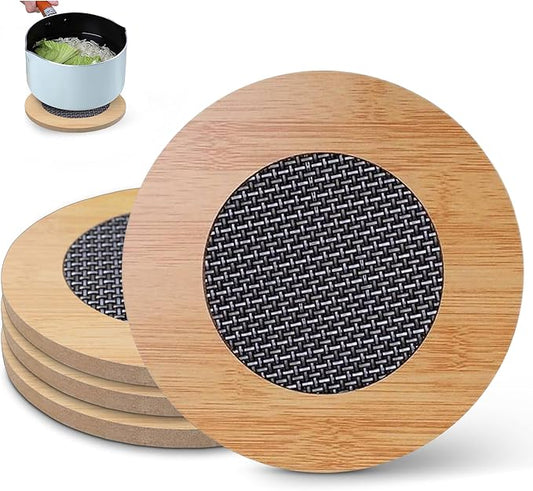 4 Pcs Wooden Trivets Hot Pads for Kitchen,5.7 Inch Trivets with Anti - Slip mesh for Coffee Mat/Table Mats Frying Pans/ot Dishes/Hot Pot/Bowl/Teapot/(Round)