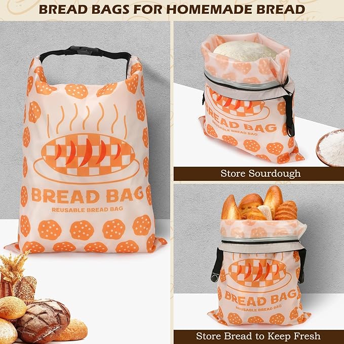 2 Pack Reusable Bread Bags for Homemade Bread, 17"×13" Sourdough Bread Storage Bags with Bowl Cover - Keep Loaf Fresh and Easy to Wash(Cookie Style)