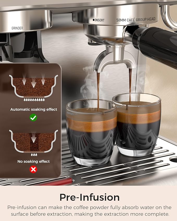 Kndko Dual Boiler Espresso Machine-Simultaneous Coffee & Steam, 20 Bar Espresso Coffee Machines with Grinder, Professional Expresso Coffee Maker for Home, Coffee Shop, Small Café