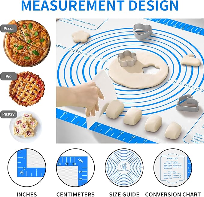 Silicone Pastry Mat for Baking, Pastry Dough Mat for Rolling, Kneading Mat, Silicone Baking Mat for Pizza Cookies Pie Crust Kitchen Counter Mat Placemat Oven Mat