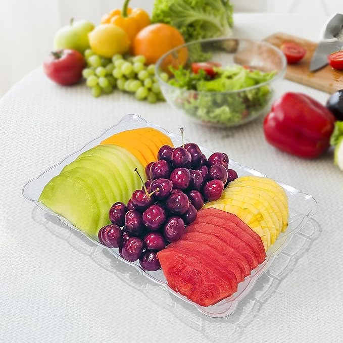 6 Pack Clear Plastic Serving Trays for Party, 9 x 13 Inch - Heavy Duty Plastic Trays for Food - Rectangular Party Serving Trays and Platters - Clear Disposable Trays