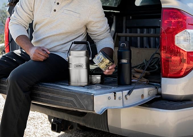 THERMOS Stainless King Vacuum-Insulated Food Jar Matte Steel | With Storage Containers | Built-in Handle | 47 Ounce | Pack of 4