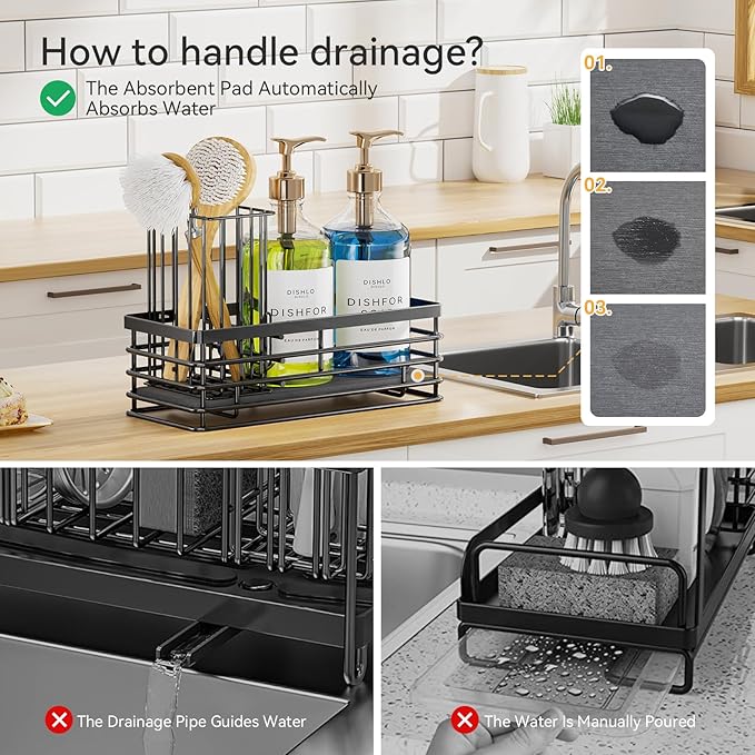 Yofidra Sponge Holder for Kitchen Organizer: Sink Caddy with Instant Drying Stone, Metal Stainless Steel, 9.5" X 3.5" X 5.2" Home Decor Storage and Organization Accessories