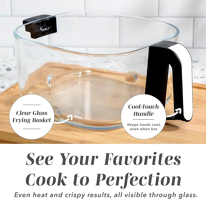 COOK WITH COLOR 1400W 5.5Qt Digital Kitchen Air Fryer with Glass Basket, 8 Presets Healthy Cooking Options, Bake, Fry, Reheat, 60-Min Timer, Adjustable Temperature Control 175°F–400°F, Linen White
