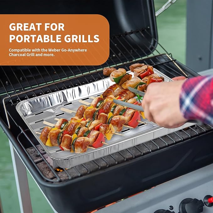 40 Pack Disposable Broiler Pans with Holes, 13.4 x 9 x 0.7 inch Aluminum Foil Grill Pans for Oven, Baking, BBQ, Takeout, Meal Prep