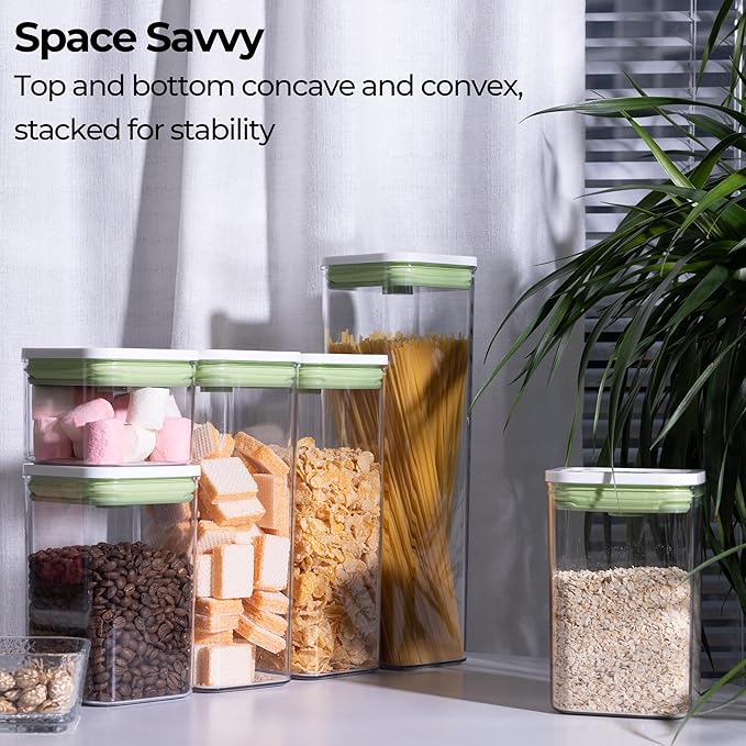 linoroso Pop Airtight Food Storage Containers with Date Recording Lids, Stackable Plastic Storage Containers Set of 5, Dry Cereal Container Set for Pantry Countertop Fridge Organization