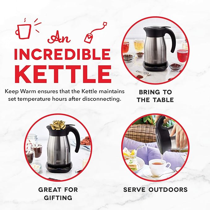 Dash Insulated Electric Kettle, Cordless Hot Water Kettle - Stainless Steel, 57oz/1.7L
