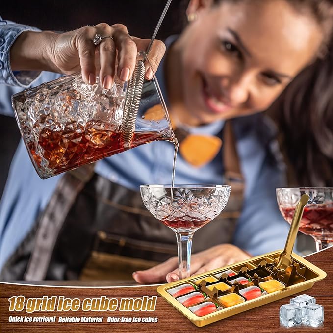 Professional Ice Cube Tray Gold-color, 18-Slot Stainless Steel, Heavy Duty Metal Freezer Mold with Lever Release, Bar & Kitchen Use, Send Goods from Local Warehouse