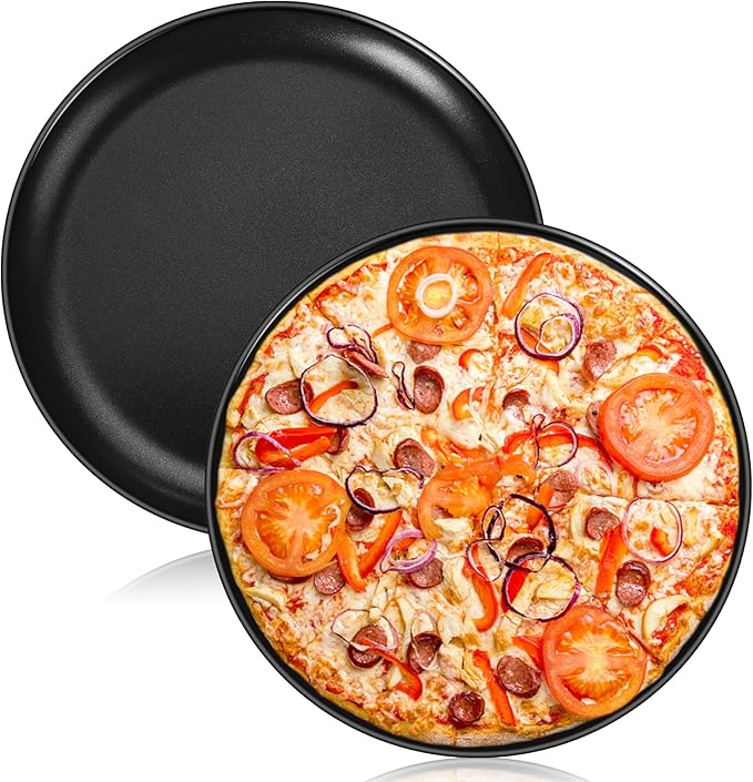 P&P CHEF Pizza Pan Set of 2, Stainless Steel Pizza Tray, Round Pizza Plate For Pie Cookie Pizza Cake, Non Toxic & Heavy Duty, Dishwasher Safe & Easy Clean, 10 Inch & Black