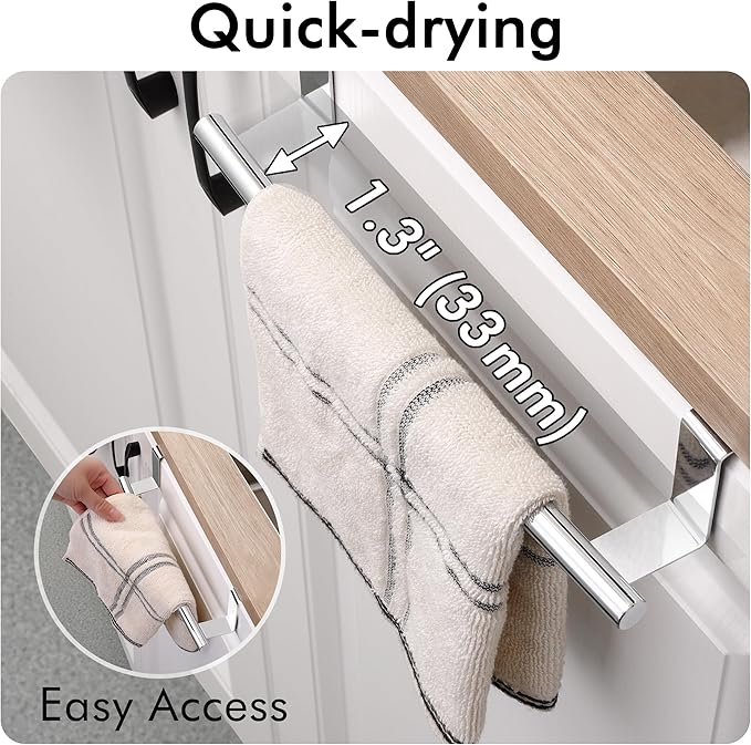 KES Over The Cabinet Door Towel Rack, Kitchen Towel Rack Over Cabinet Towel Bar Towel Holder SUS304 Stainless Steel 2 Pack Polished Steel, KTH200S26-P2