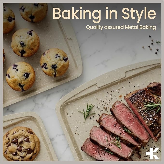 Bakken Swiss - Bakeware Set – 6 Piece – Stackable, Deluxe, Non-Stick Baking Pans for Professional and Home Cooking – Carbon Steel, White Stone Coating