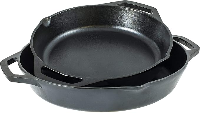 Lodge 12 Inch Pre-Seasoned Cast Iron Skillet - Dual Assist Handles - Use in the Oven,on the Stove,on-the Grill,or Over a Campfire - Black,(Pack of 3)