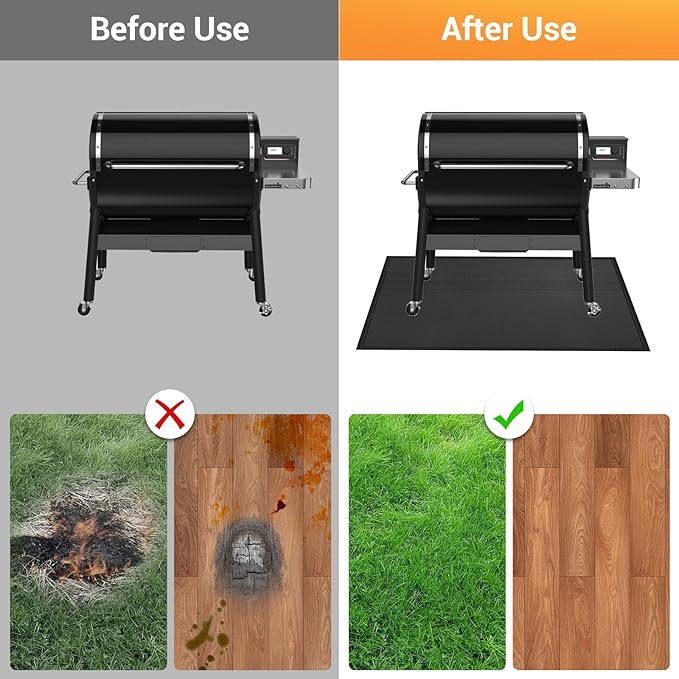 kanhiro Large 65 x 48 inches Under Grill Mat for Outdoor Grill, Indoor Fireplace/Fire Pit Mat, Double-Sided Fireproof Grill Pad, Oil-Proof Waterproof BBQ Protector for Decks and Patios