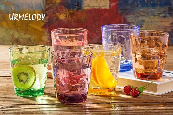 11oz Colored Drinking Glasses Set Acrylic Glassware for Kids Plastic Tumblers Cups Picnic Water Glasses Unbreakable Juice Drinkware for Camping Restaurant Beach BPA Free