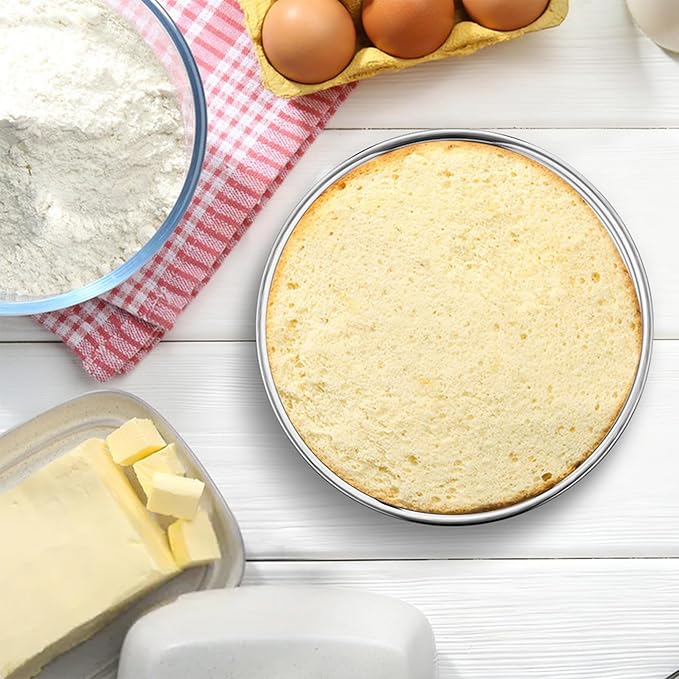 E-far 8 Inch Cake Pan Set of 2, Stainless Steel Round Baking Pans Tins Mold - Non-Toxic & Leak-Proof for Birthday Wedding Layer Tiered Cake, Easy Clean & Dishwasher Safe