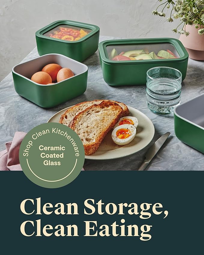 Caraway 13pc Glass Food Storage Container Set - Easy to Store, Non Toxic Lunch Box - with Glass Lids - Includes Storage Organizer - Mist