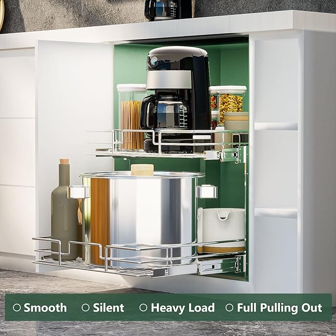 LOVMOR 2 Tier Individual Pull Out Cabinet Organizer 17" W x 21" D, Slide Out Kitchen Cabinet Storage Sliding Shelves
