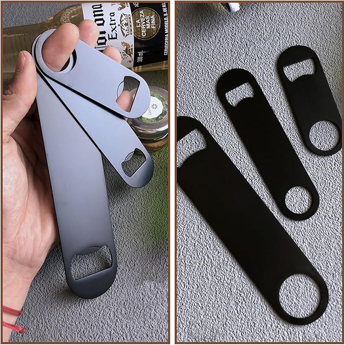 100 Pack Flat Beer Bottle Opener 7 inch Stainless Steel Flat Bottle Opener Black Beer Bottle Openers for Bartender Kitchen Bar Restaurant (7 Inch)