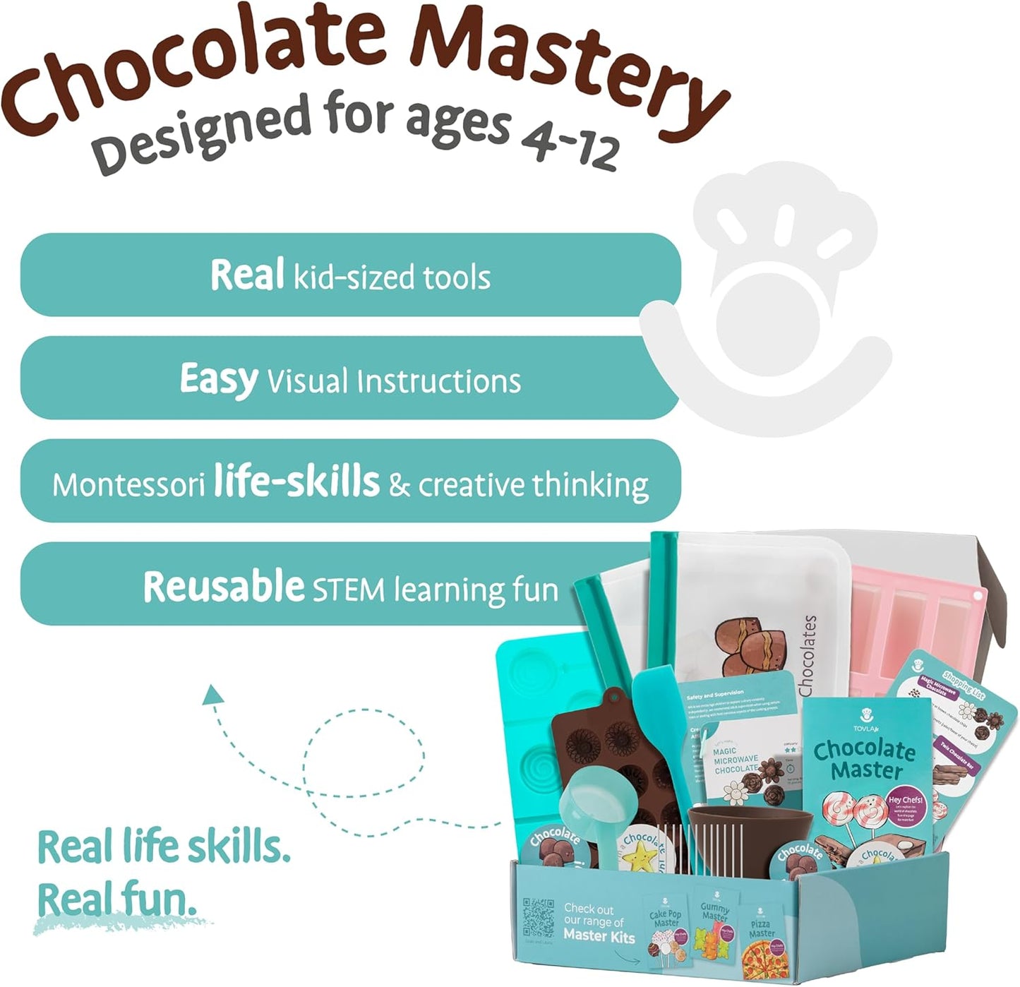 Tovla Jr. Real Chocolate Making Kit for Kids | Learn to Cook with Real Tools | Educational STEM Gift Set Ages 4+ | DIY Chocolate Activity with Visual Recipes for Boys & Girls