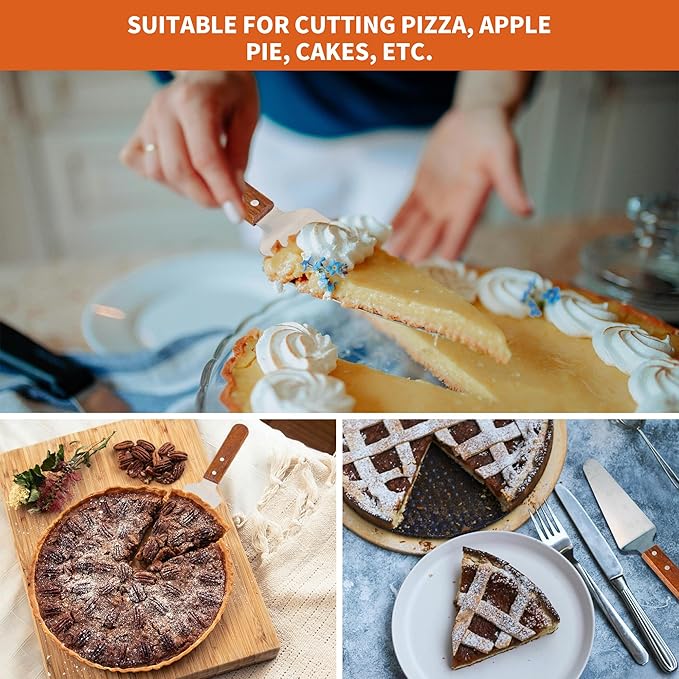 20 Pack Pizza Server Spatula, Stainless Steel Pizza Pie Server with Wooden Handle, Non Slip Pie Spatula Cutter Cake Serving for Pizza, Dessert, Pastry (10.2 x 2.4 Inches)