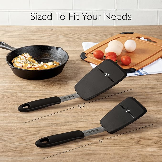 Restaurantware Comfy Grip Silicone Turner 1 Durable Cooking Turner - Stainless Steel Body Rubber Handle With Hole Black Silicone Flipper Spatula Tolerates Up To 446F Dishwashable